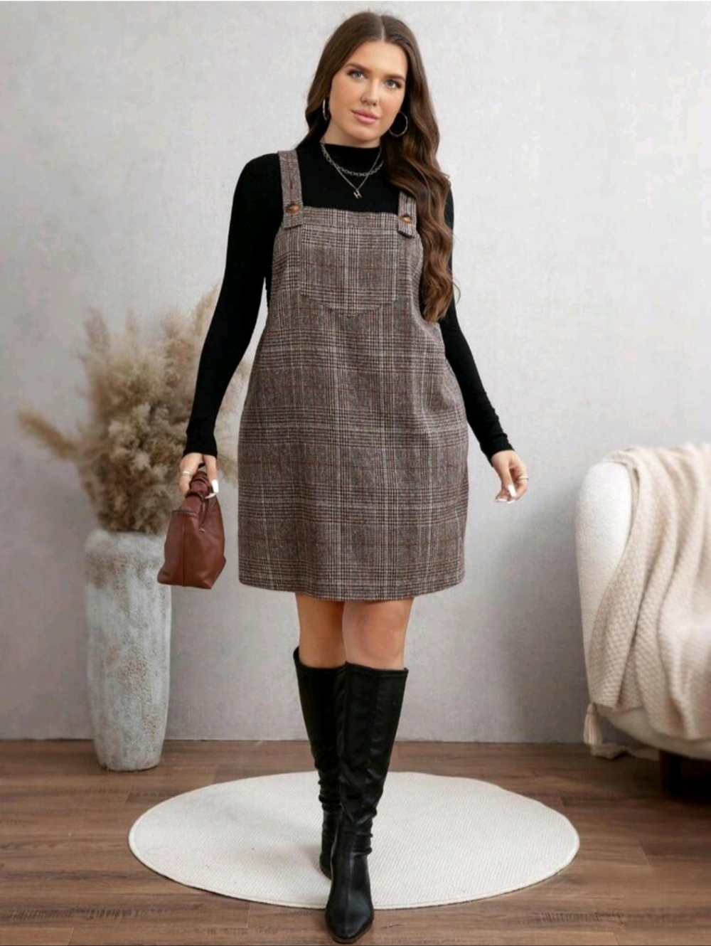 Plaid Pinafore Dress in Brown - Classic Layering Piece